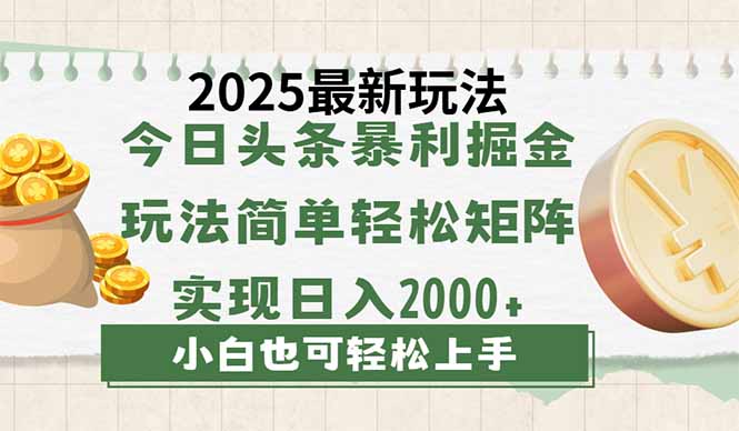 今日头条2025最新玩法,思路简单,复制粘贴,轻松实现矩阵日入2000+-天涯云创